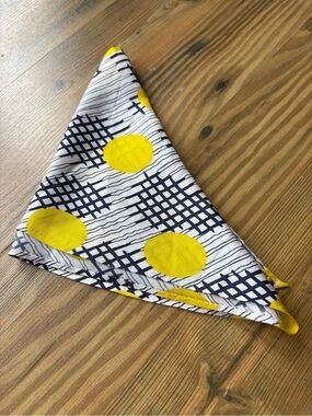 Vintage Triangular Yellow Dot & Navy Grid Scarf